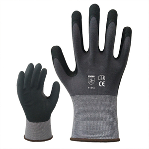 15 Gauge Grey Nylon and Spandex Liner Microfoam Nitrile and Waterbased PU Palm Coated Safety Work Gloves