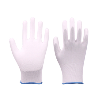 13 Gauge Polyester Shell PU Palm Coated White Hand Work Gloves