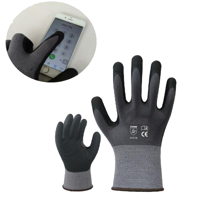 15 Gauge Touch Screen Microfoam Nitrile and Waterbased PU Coated Work Labor Gloves